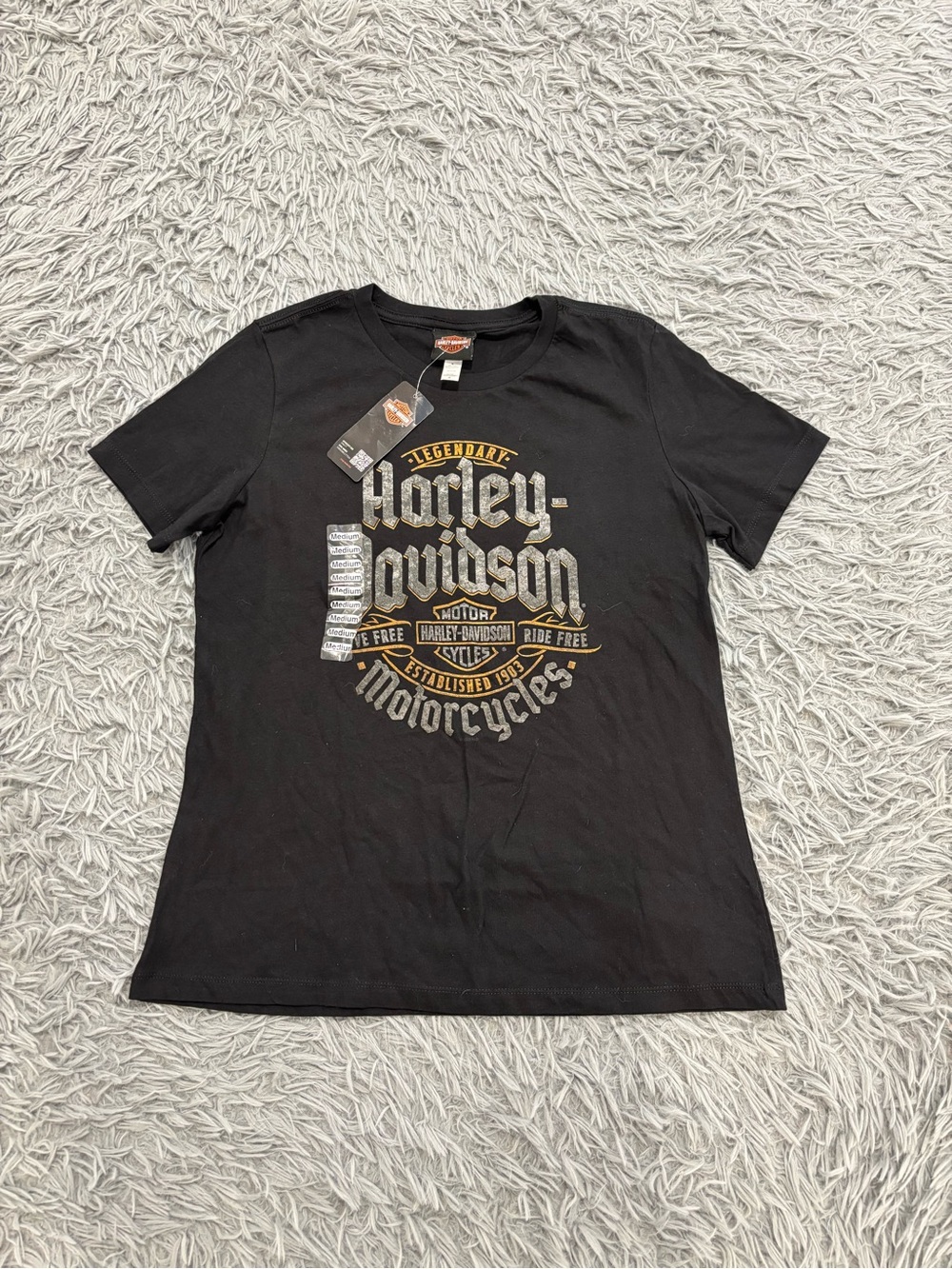 NEW Harley-Davidson Womens Black Logo Crew Neck T-Shirt Medium Y2K Biker Florida
